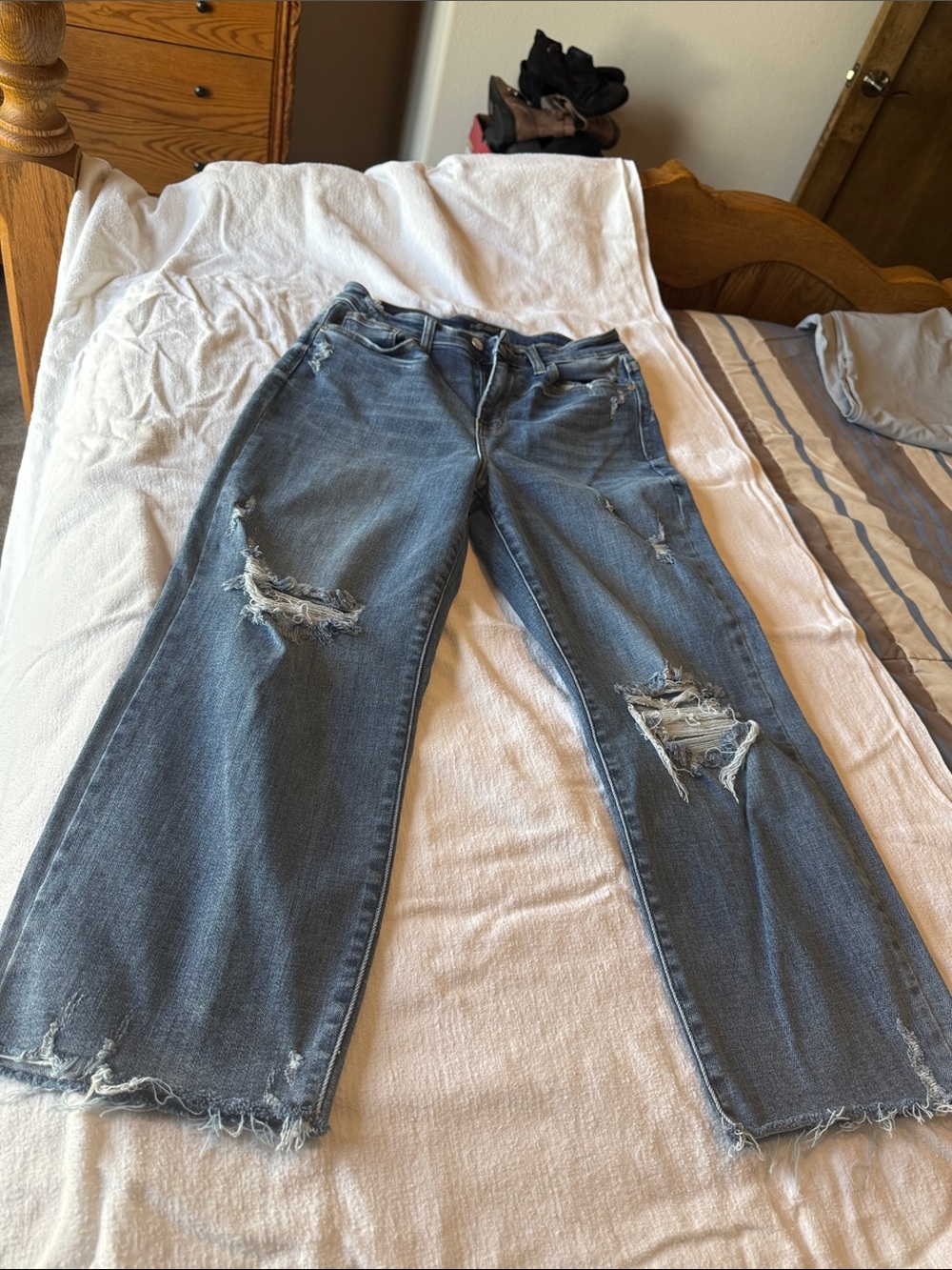 Judy Blue Distressed Light Wash Wide Leg Jeans